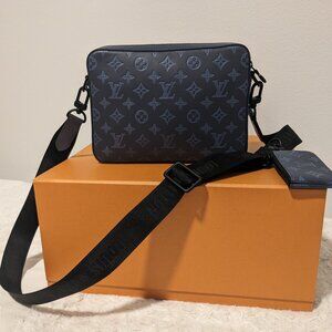 LOUIS VUITTON - Duo Messenger Monogram Shadow Blue NEW Full Set - Authentic